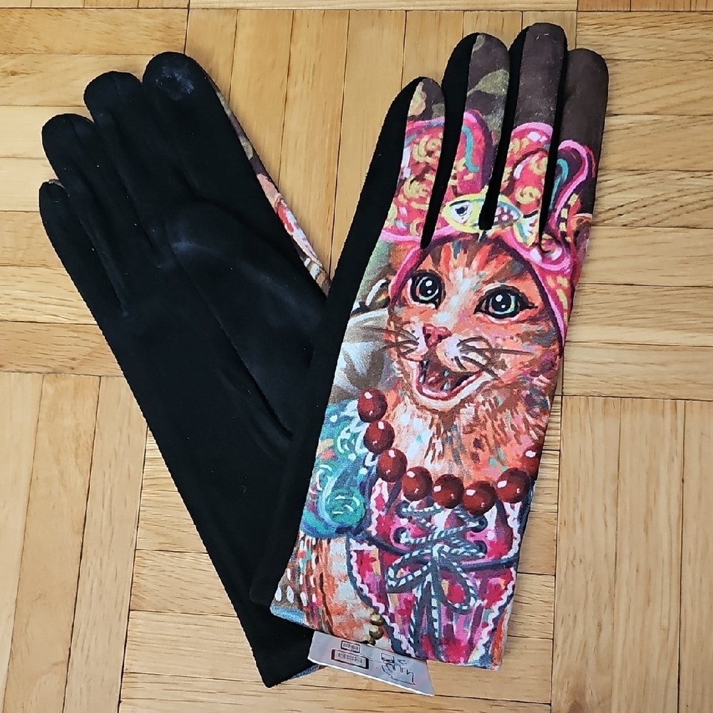 Women's Fleece Cat Design Gloves